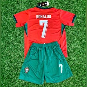 Ronaldo Red Hone Toddler Kids youth Jersey soccer jersey kit 2 Piece Set